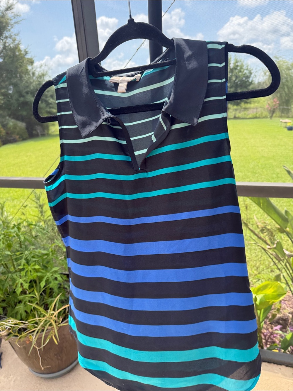 Banana Republic Striped Sleeveless Polo Tank - Black, Blue, Teal